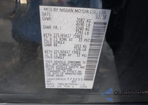 2018 Nissan Rogue Sv из США, поврежденный, VIN 5N1AT2MT6JC773255